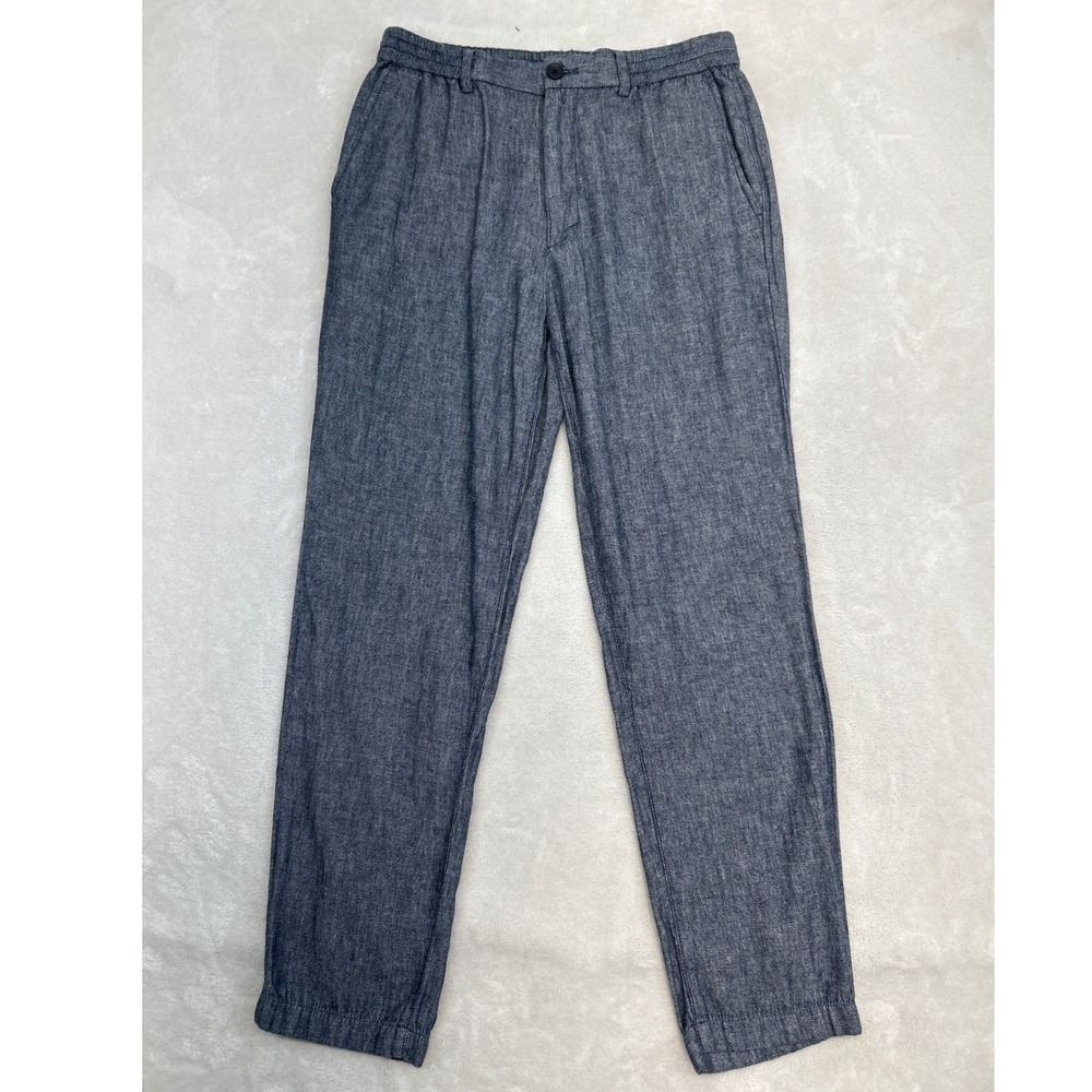 Banana Republic Linen Cotton Pants Mens 32x32 Blue Athletic Tapered Drawstring
